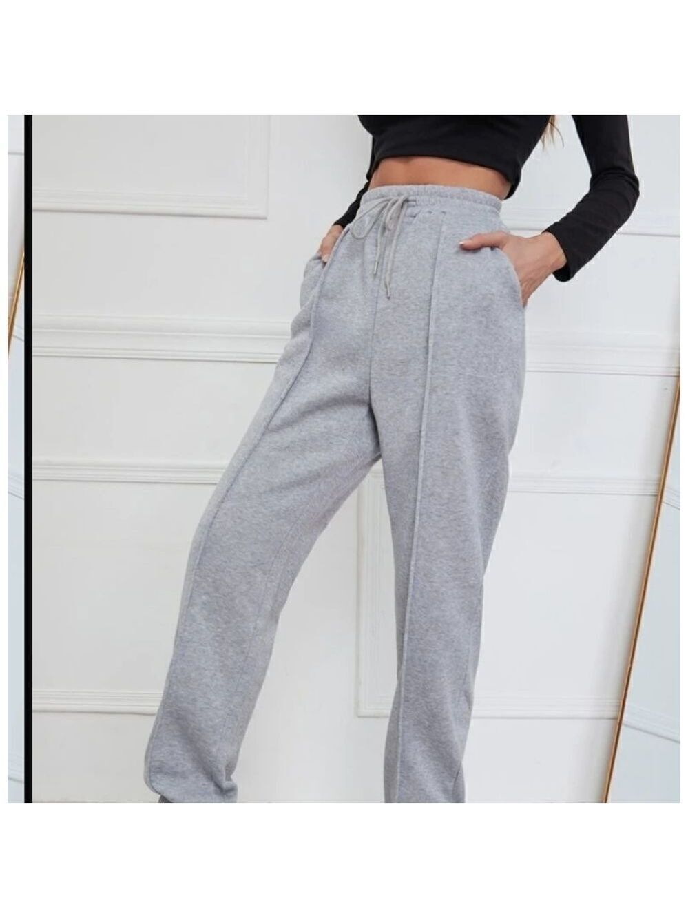 NWOT Solid Drawstring Waist High Waist Thermal Lined Sweatpants Size S